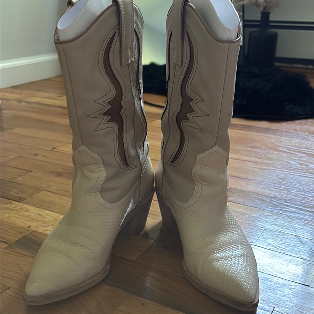 Dolce Vita Cream Heeled Boots with Western Flair